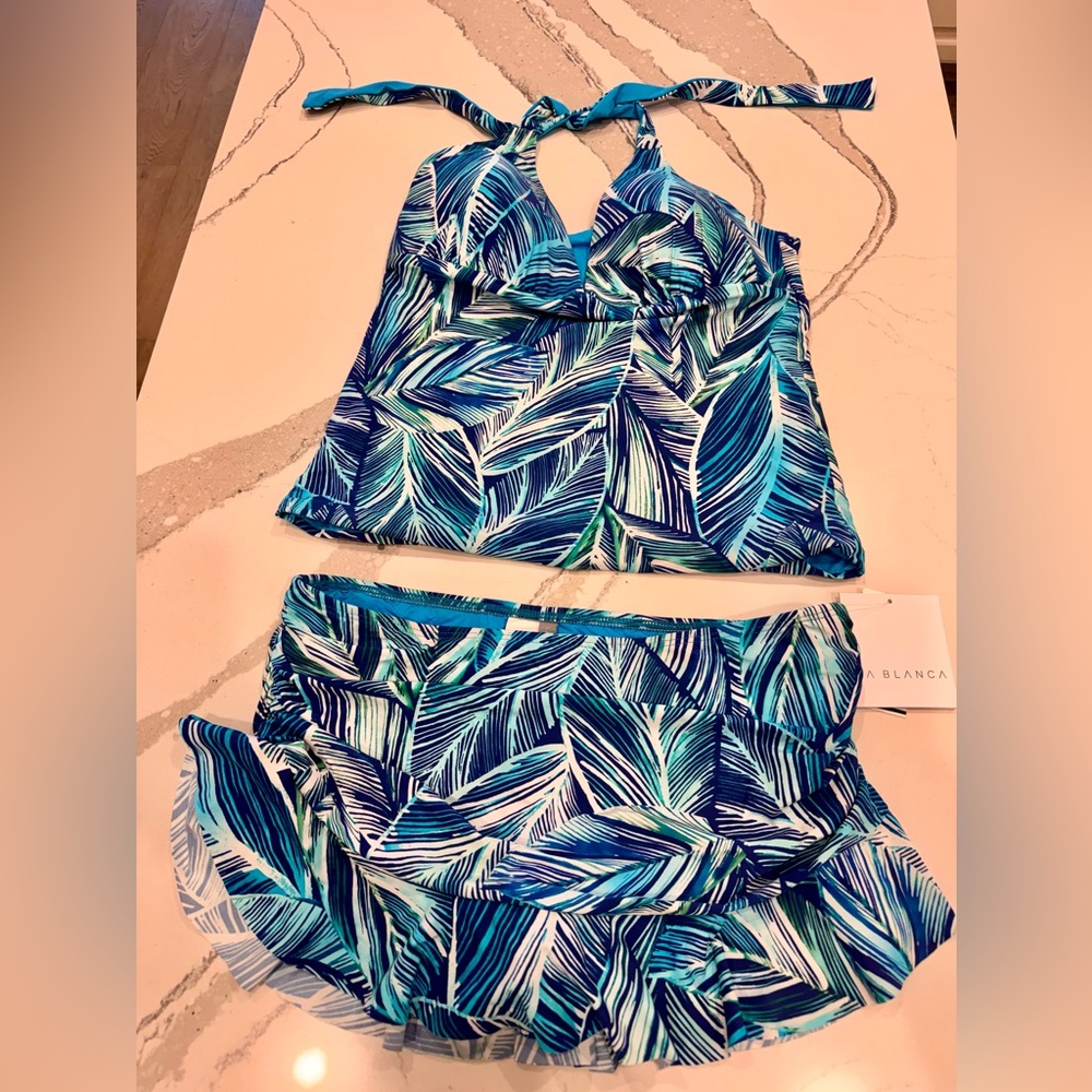 NWT La Blanca Blue and White Tankini Swimwear Set